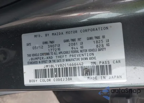 2012 Mazda Mazda3 I Touring from USA, damaged, VIN JM1BL1V82C1666442